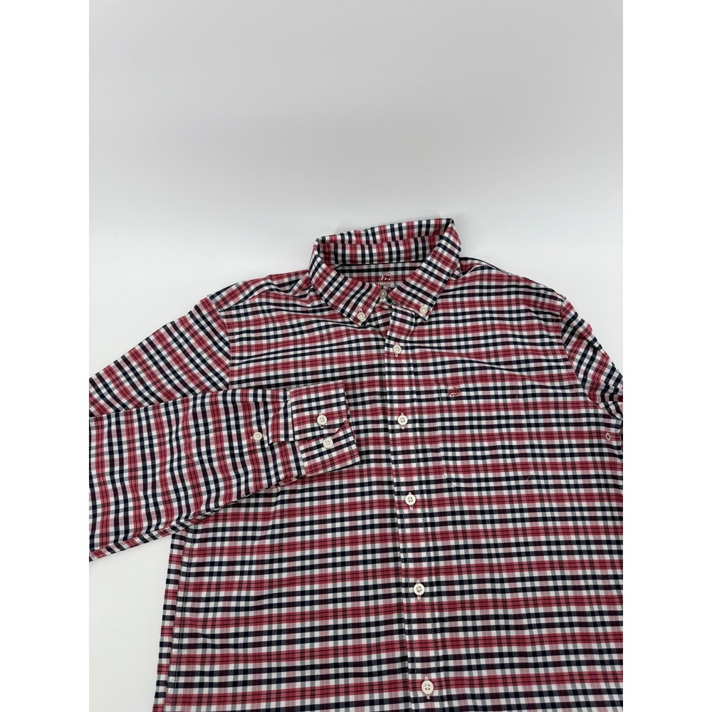 Southern Tide Boys XL 16 Red Navy Blue Plaid Long Sleeve Button Down Shirt